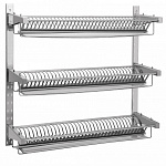 Полка для сушки тарелок ПСТ-3 (1000x300 мм) настенная, 3 кассеты, 110 тарелок, с лотком для сбора воды (модель 